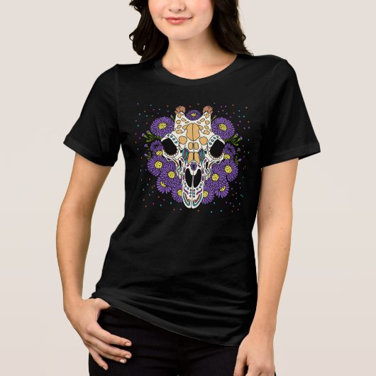 De Aster & Giraffe Skull van september Tri-Blend Shirt (Voorkant)