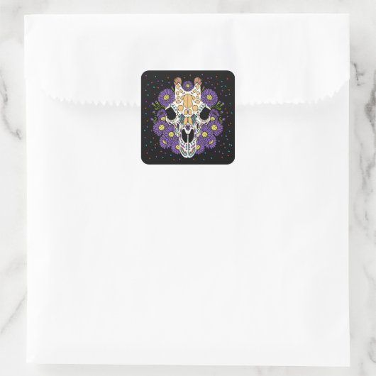 De Aster & Giraffe Skull van september Vierkante Sticker (Tas)
