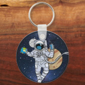 De Astronaut geniet in de ruimte Sleutelhanger (Voorkant)
