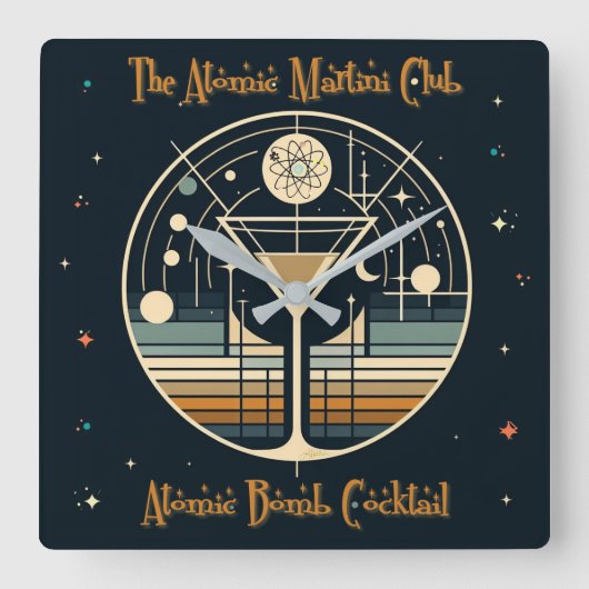 De Atomic Martini Club Atomic Bomb Cocktail Vierkante Klok (Voorkant)