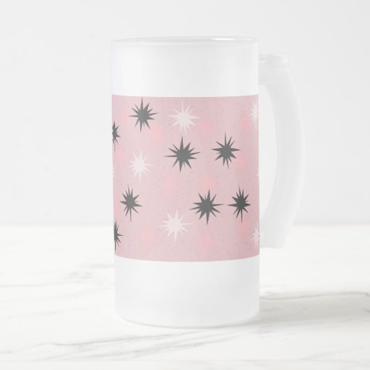 De atoom Roze Starbursts Berijpte Mok van het Glas (Voorkant rechts)