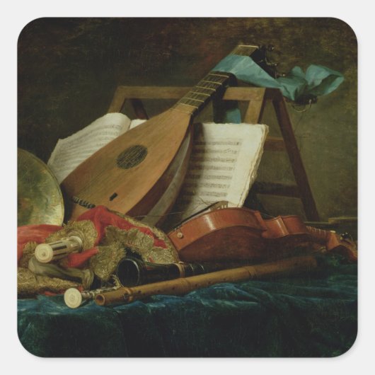 De Attributen van Muziek, 1770 (olie op canvas) Vierkante Sticker (Voorkant)
