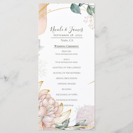 De Aureate Frame Bloemrijke Huwelijksdecoratie Menu (Voorkant)