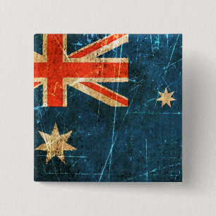 De Australische vlag Scratched and Worn Vierkante Button 5,1 Cm