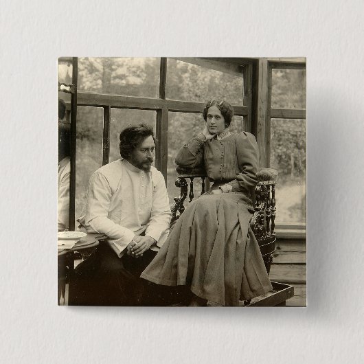De auteur Leonid Andreyev met zijn vrouw Vierkante Button 5,1 Cm (Voorkant)