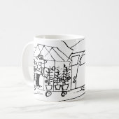 De auto is een Caravan aan het trekken en ook een  Koffiemok (Voorkant links)