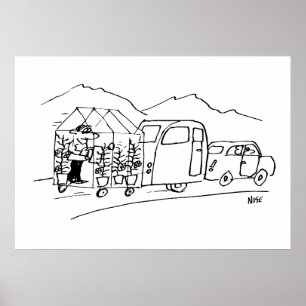 De auto is een Caravan aan het trekken en ook een  Poster