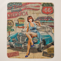 De auto reist door de Amerikaanse vintage poster.