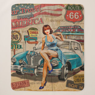 De auto reist door de Amerikaanse vintage poster. Sherpa Deken