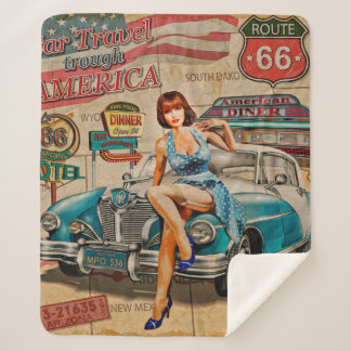 De auto reist door de Amerikaanse vintage poster.  Sherpa Deken
