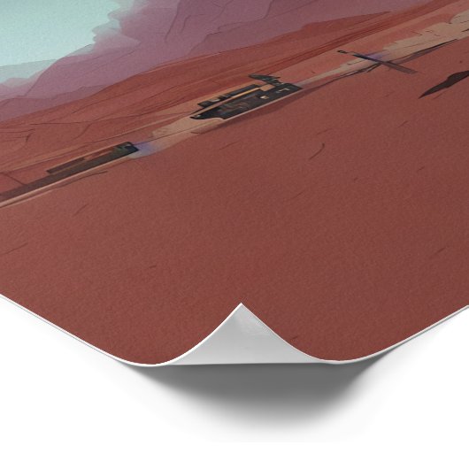 De auto staat geparkeerd in het woestijnberglandsc poster (Hoek)