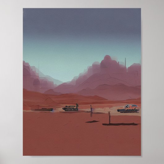 De auto staat geparkeerd in het woestijnberglandsc poster (Voorkant)