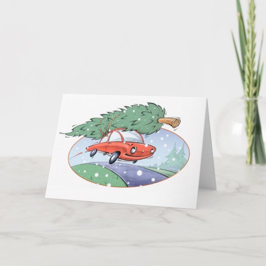 De "auto van de kerstboom" - door Gerry O'Neill Feestdagen Kaart (Voorkant)