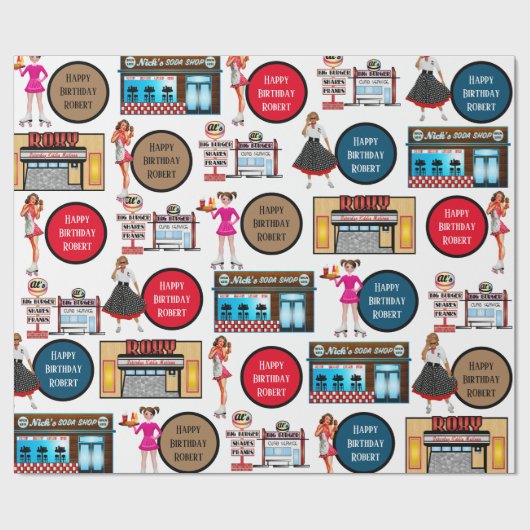 De auto van de Retro van 1950 is persoonlijk geper Cadeaupapier (Vlak)