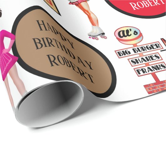 De auto van de Retro van 1950 is persoonlijk geper Cadeaupapier (Rol Hoek)