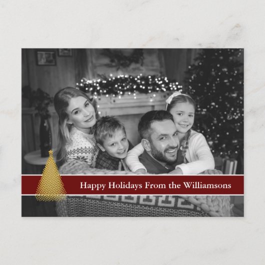 De auto Zwart-witte Gouden Kerstboom van de Foto Briefkaart (Voorkant)