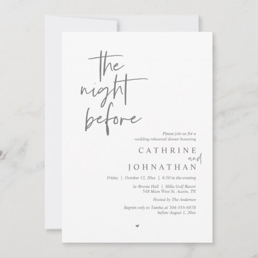 De avond ervoor, bruiloft repetitie diner kaart (Voorkant)