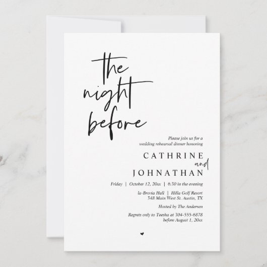 De avond ervoor, bruiloft repetitie diner kaart (Voorkant)