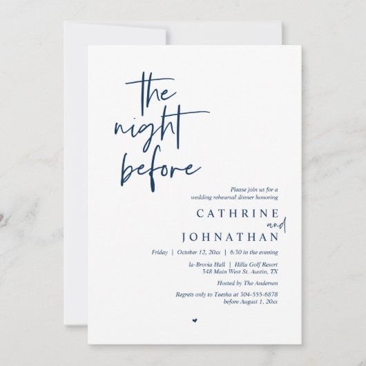 De avond ervoor, bruiloft repetitie diner kaart (Voorkant)