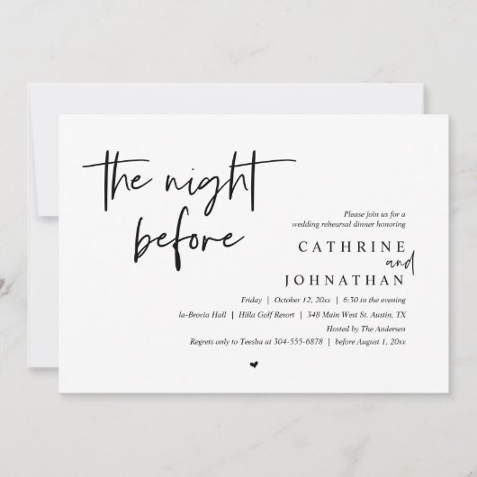 De avond ervoor, bruiloft repetitie diner kaart (Voorkant)