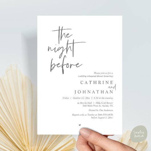 De avond ervoor, bruiloft repetitie diner kaart
