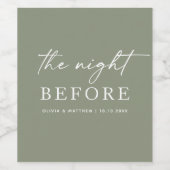 De avond ervoor. Groene bruiloft repetitie diner Wijn Etiket (Enkel label)