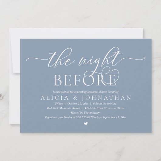 De avond ervoor, klassiek bruiloft repetitie diner kaart (Voorkant)
