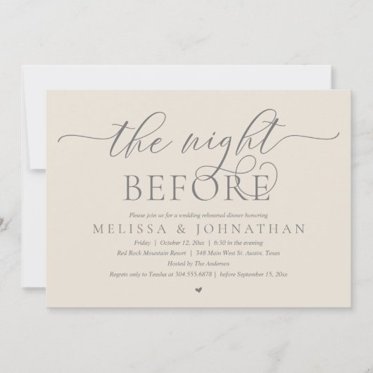 De avond ervoor, klassiek bruiloft repetitie diner kaart (Voorkant)