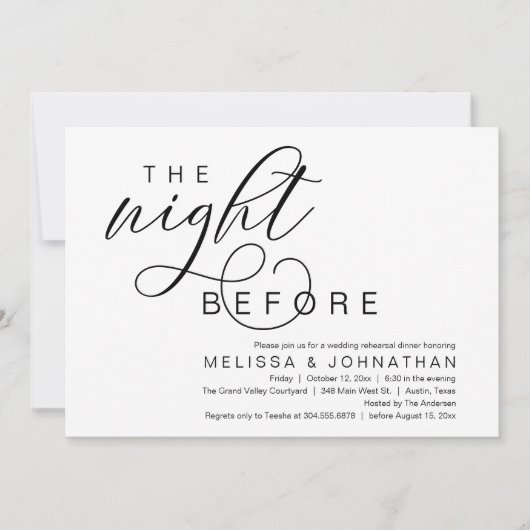 De avond ervoor, klassiek bruiloft repetitie diner kaart (Voorkant)