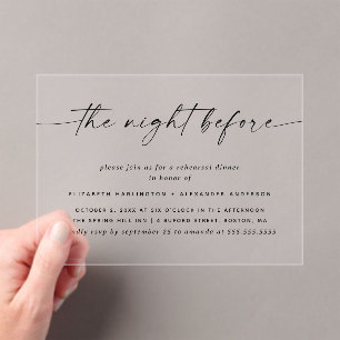 De avond ervoor. Minimalistisch repetitiediner Acryl Uitnodigingen