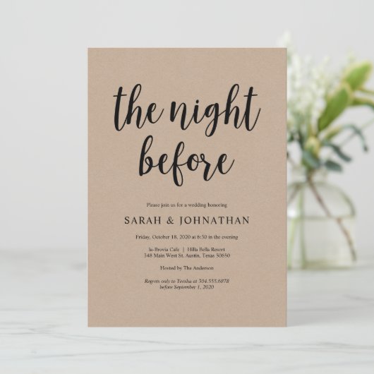 De avond ervoor, Oefendiner voor het bruiloft Kaart (Staand voorkant)