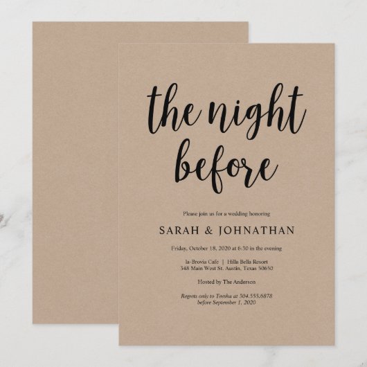 De avond ervoor, Oefendiner voor het bruiloft Kaart (Voorkant / Achterkant)