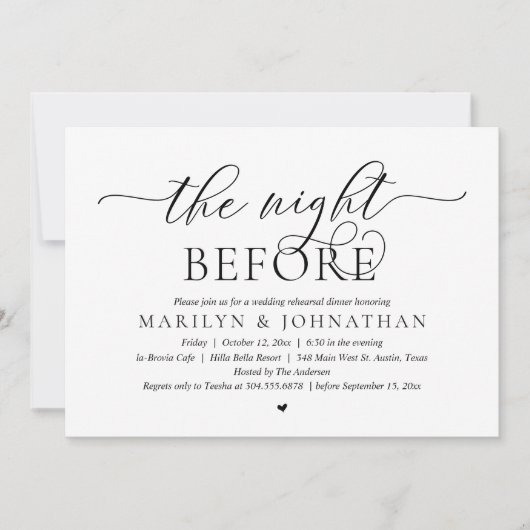 De avond ervoor, perfecte bruiloft repetitie diner kaart (Voorkant)