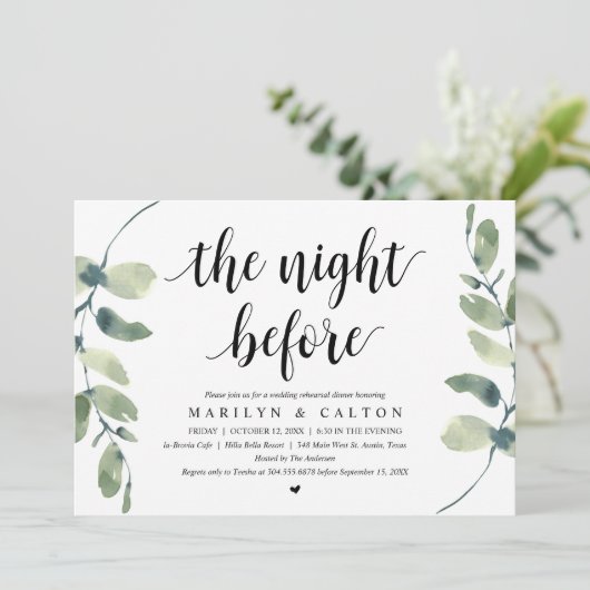 De avond ervoor, repetitie diner, eucalyptus kaart (Staand voorkant)