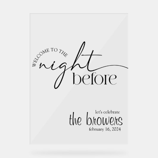 De avond ervoor, repetitiediner, bruiloft acryl bord (Voorkant)
