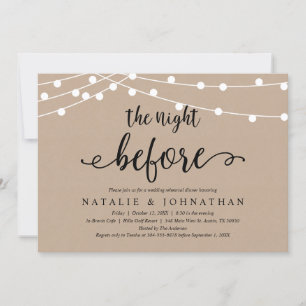 De avond ervoor, rustieke bruiloft repetitie diner kaart