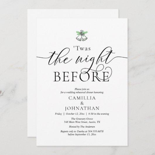 De avond ervoor, TWAS bruiloft repetitie diner Kaart (Voorkant / Achterkant)