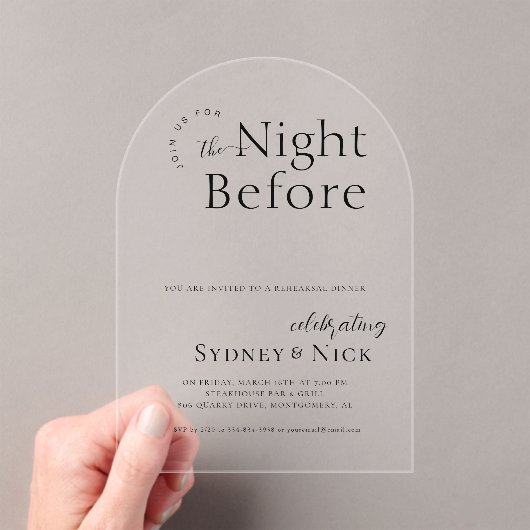 De avond ervoor | Wedding repetitie diner Acryl Uitnodigingen (Insitu (Draagbaar))