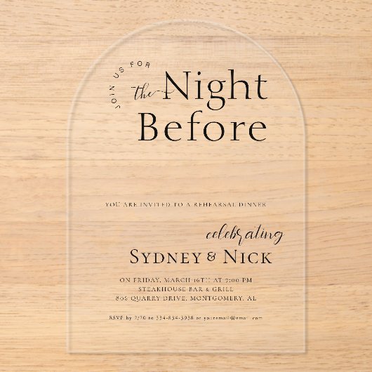 De avond ervoor | Wedding repetitie diner Acryl Uitnodigingen (Voorkant)