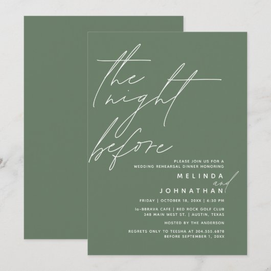 De avond voor bruiloft repetitie diner feest t1 kaart (Voorkant / Achterkant)