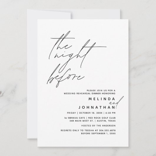 De avond voor bruiloft repetitie diner feest t1 kaart (Voorkant)