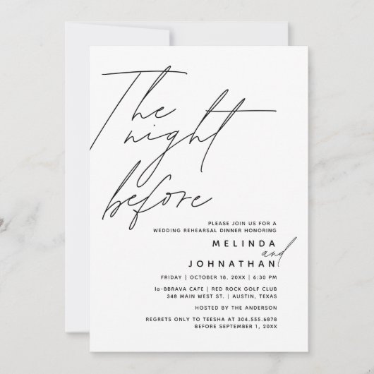 De avond voor bruiloft repetitie diner feest t1 kaart (Voorkant)