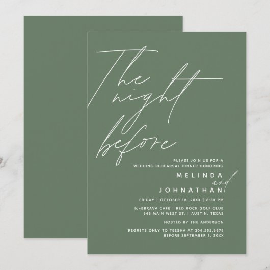 De avond voor bruiloft repetitie diner feest t1 kaart (Voorkant / Achterkant)