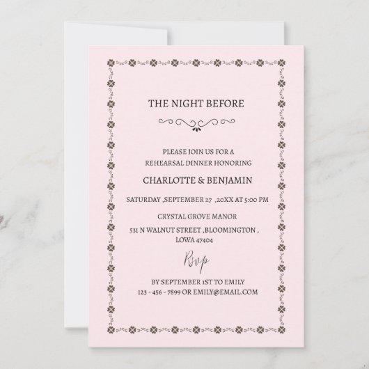  de avond voor bruiloft repetitie diner kaart (Voorkant)