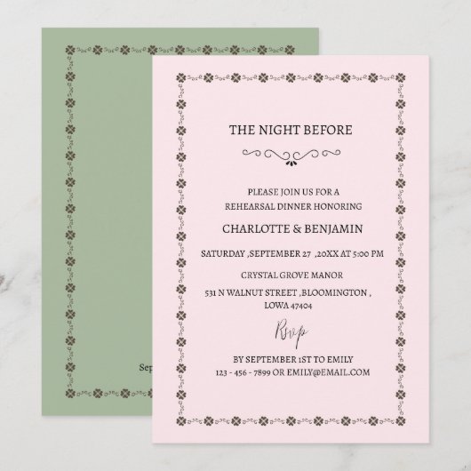  de avond voor bruiloft repetitie diner kaart (Voorkant / Achterkant)