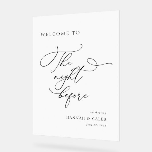 De avond voor bruiloft repetitie welkom acryl bord (Hoek)