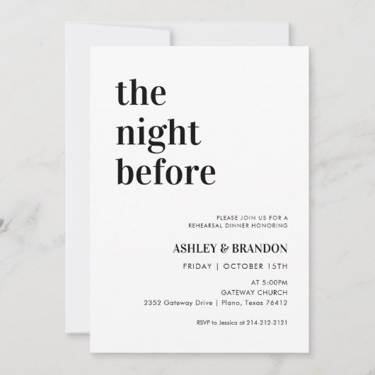 De avond voor de bruiloft: een diner na de repetit kaart (Voorkant)