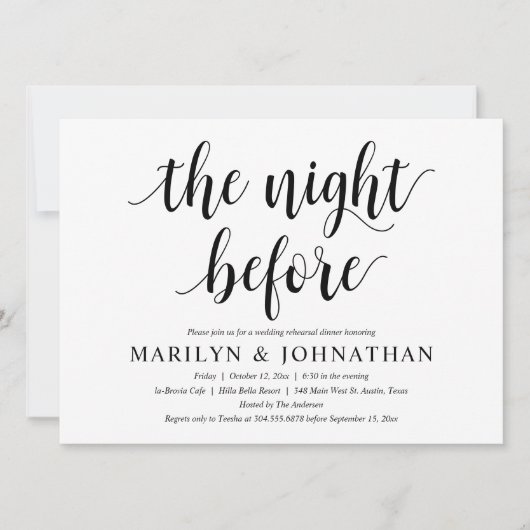 De avond voor de bruiloft, modern diner ter gelege kaart (Voorkant)