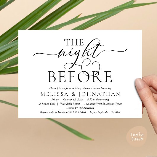 De avond voor de bruiloft, modern repetitie diner kaart