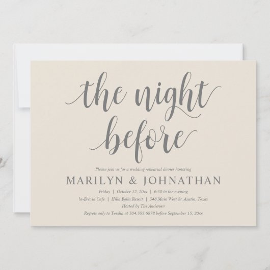 De avond voor de bruiloft, modern repetitiediner kaart (Voorkant)